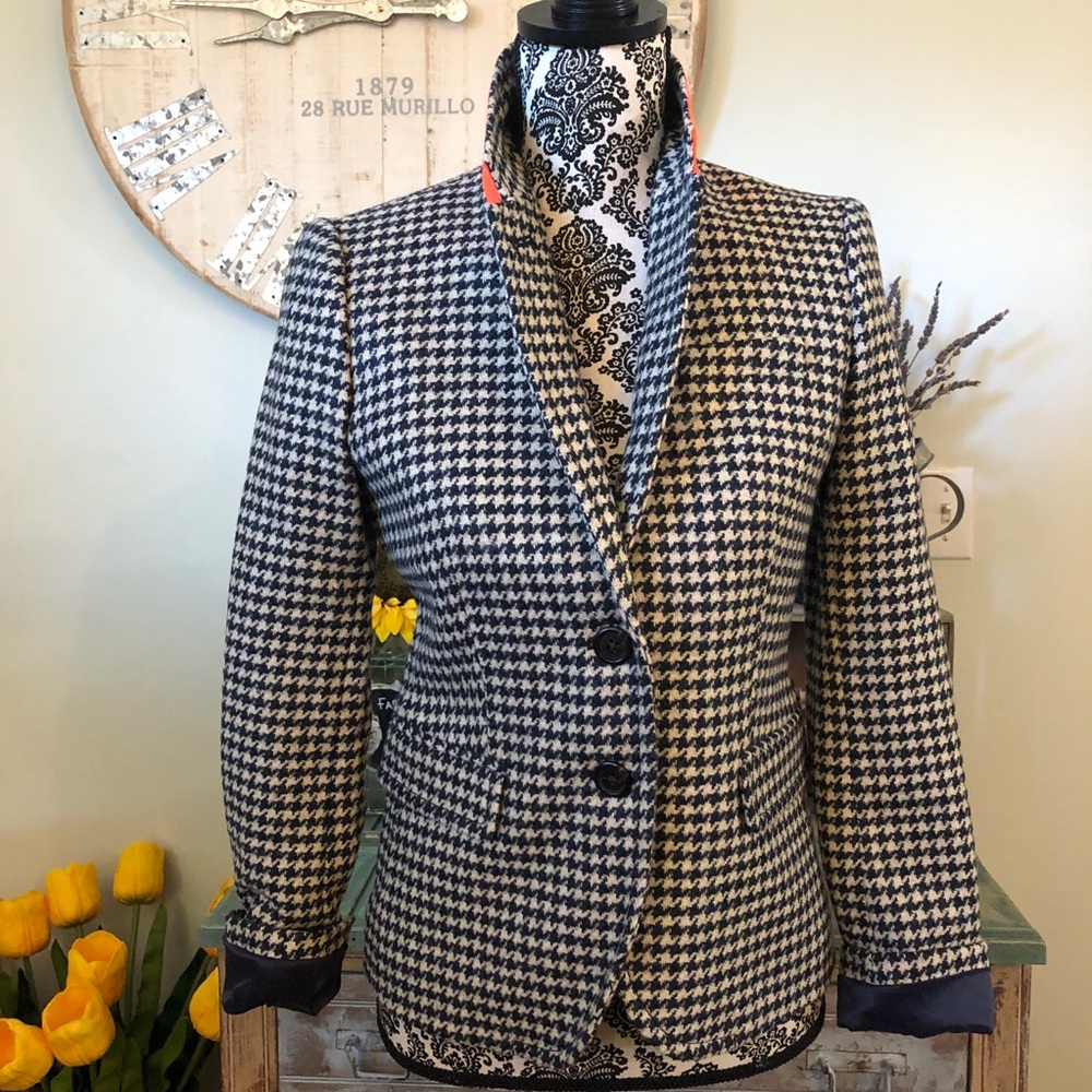 New With Tags J.Crew Navy Blue Ivory Cream Houndstooth Schoolboy Blazer Jacket 2